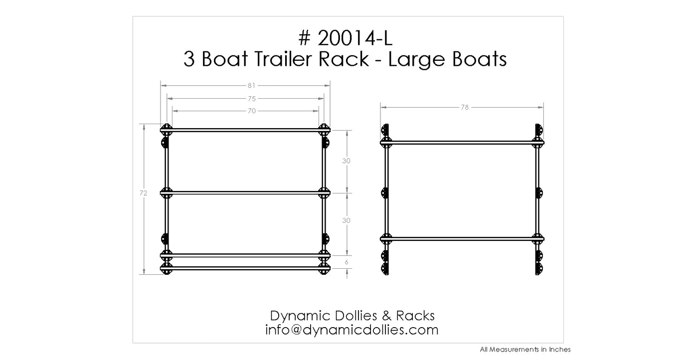 Crew Boat Rack Dimensions 3 Boat Trailer Rack - Large – Dynamic Dollies & Racks